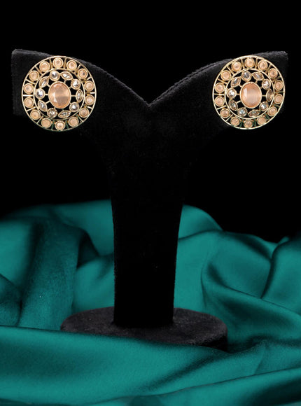 Light weight floral design earrings with peach stones in gold finish - {{ collection.title }} by Prashanti Sarees