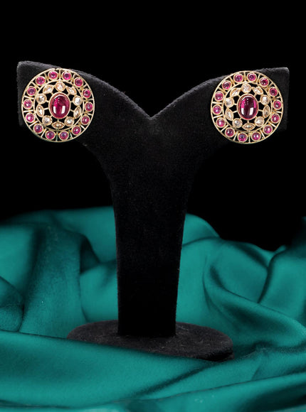 Light weight floral design earrings with ruby and white stones - {{ collection.title }} by Prashanti Sarees