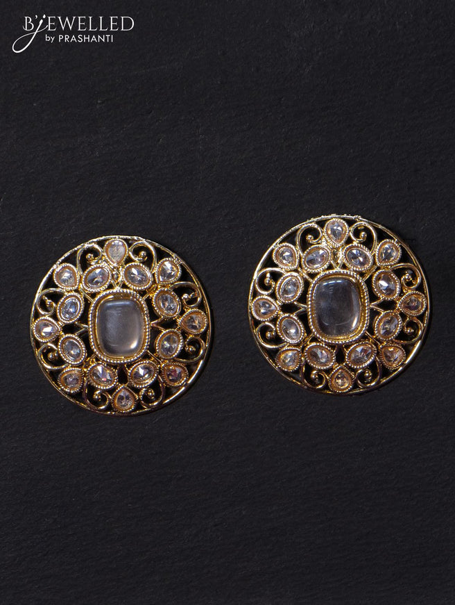 Light weight floral design earrings with white stone - {{ collection.title }} by Prashanti Sarees