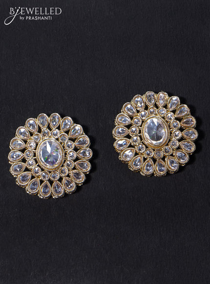 Light weight floral design earrings with white stone - {{ collection.title }} by Prashanti Sarees