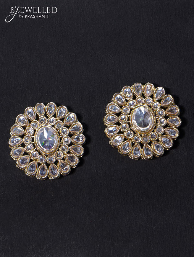 Light weight floral design earrings with white stone - {{ collection.title }} by Prashanti Sarees