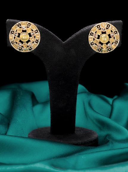 Light weight floral design earrings with yellow and white stones - {{ collection.title }} by Prashanti Sarees