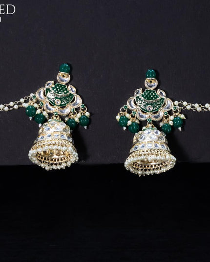 Light weight green jhumkas with kundan stones and pearl maatal - {{ collection.title }} by Prashanti Sarees