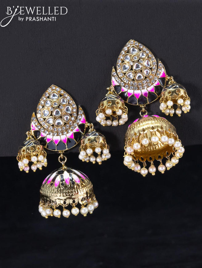 Light weight jhumka with black minakari and pearl hangings - {{ collection.title }} by Prashanti Sarees