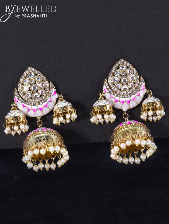 Light weight jhumka with grey minakari and pearl hangings - {{ collection.title }} by Prashanti Sarees