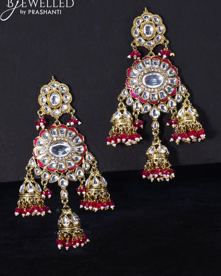 Light weight jhumka with kundan stones and pink beads hangings - {{ collection.title }} by Prashanti Sarees