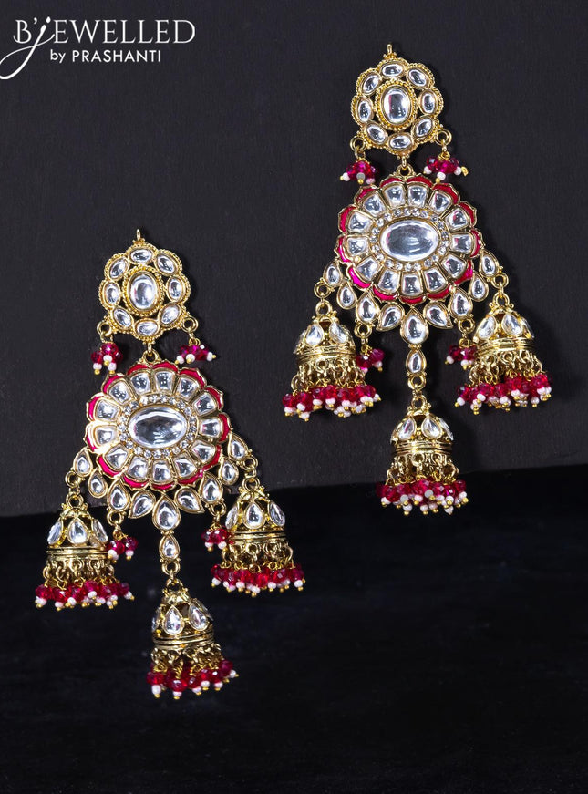 Light weight jhumka with kundan stones and pink beads hangings - {{ collection.title }} by Prashanti Sarees