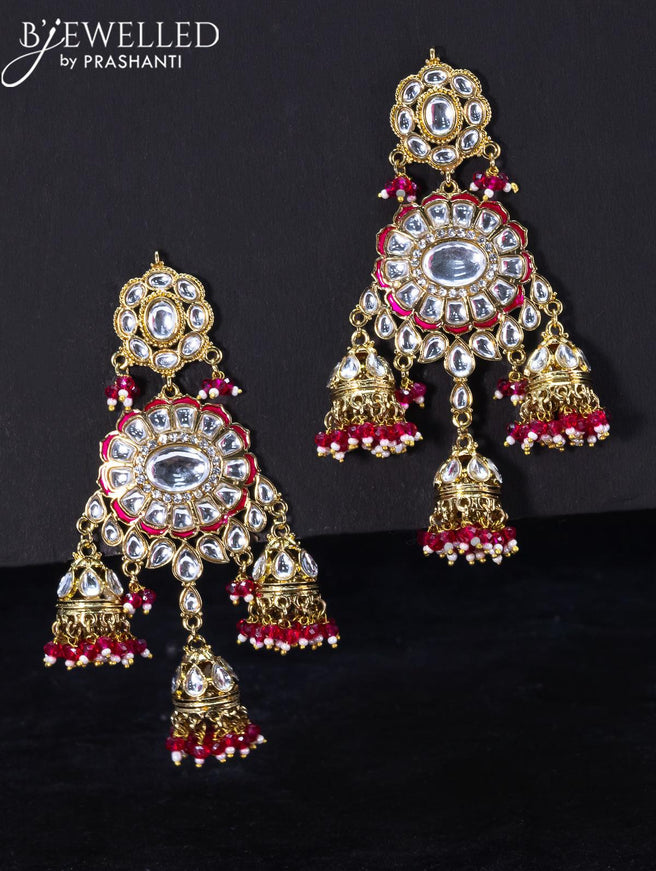 Light weight jhumka with kundan stones and pink beads hangings - {{ collection.title }} by Prashanti Sarees