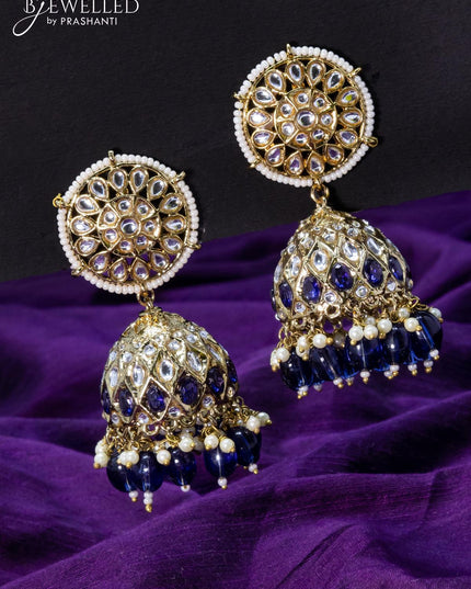 Light weight jhumkas blue and cz stone with beads hangings - {{ collection.title }} by Prashanti Sarees