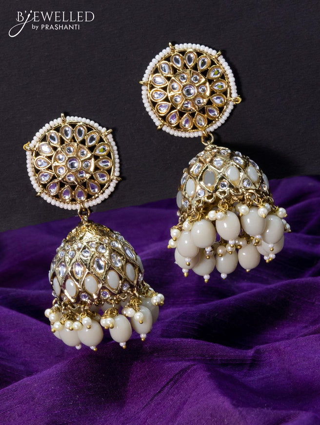 Light weight jhumkas grey and cz stone with beads hangings - {{ collection.title }} by Prashanti Sarees