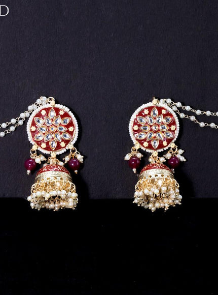 Light weight jhumkas with maroon minakari and pearl maatal - {{ collection.title }} by Prashanti Sarees