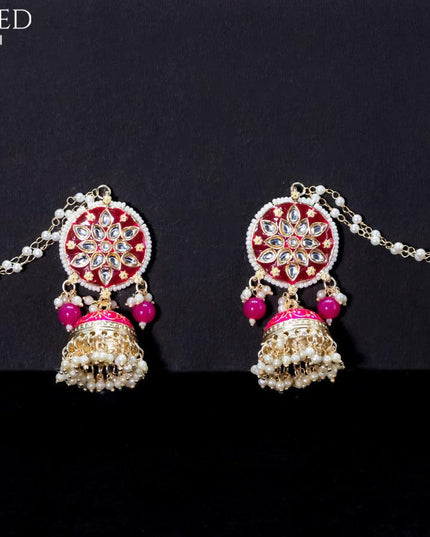Light weight jhumkas with pink minakari and pearl maatal - {{ collection.title }} by Prashanti Sarees
