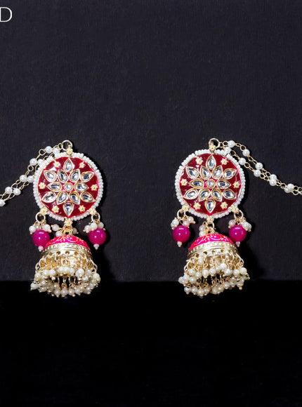 Light weight jhumkas with pink minakari and pearl maatal - {{ collection.title }} by Prashanti Sarees