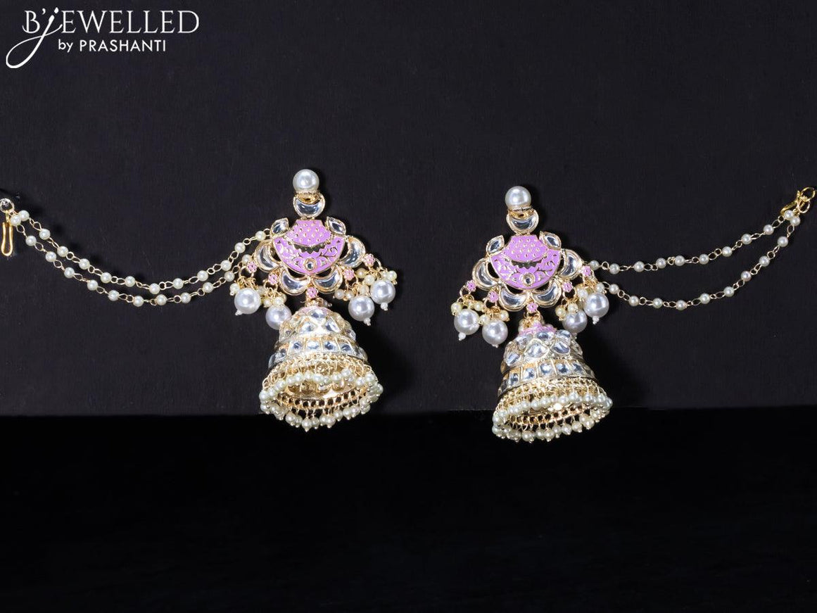 Light weight lavender jhumkas with kundan stones and pearl maatal - {{ collection.title }} by Prashanti Sarees