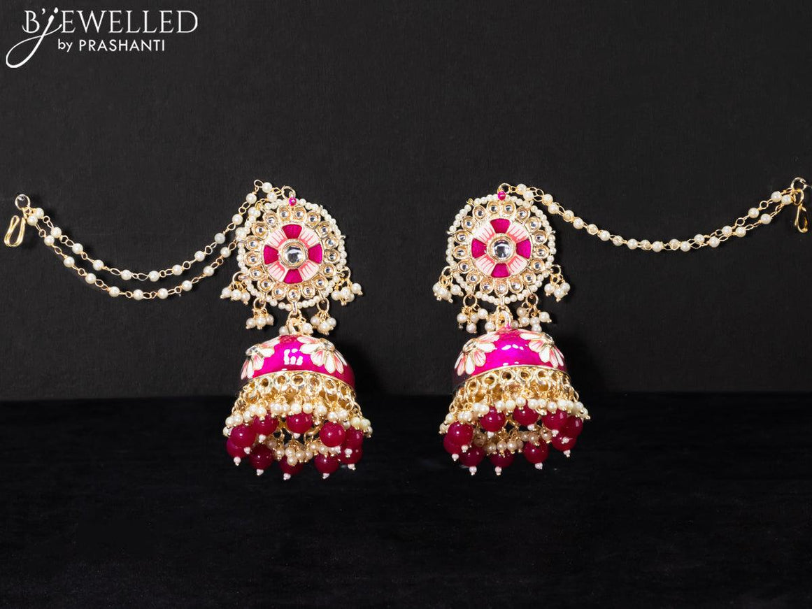 Light weight minakari dark pink jhumkas with pearl maatal - {{ collection.title }} by Prashanti Sarees