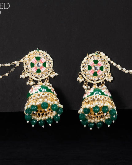 Light weight minakari green jhumkas with pearl maatal - {{ collection.title }} by Prashanti Sarees