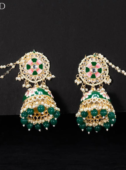 Light weight minakari green jhumkas with pearl maatal - {{ collection.title }} by Prashanti Sarees