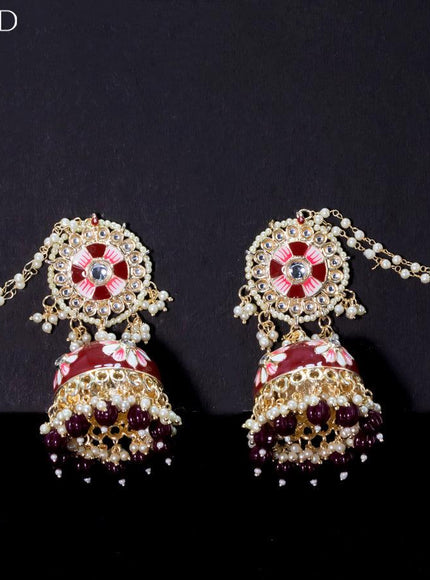 Light weight minakari maroon jhumkas with pearl maatal - {{ collection.title }} by Prashanti Sarees