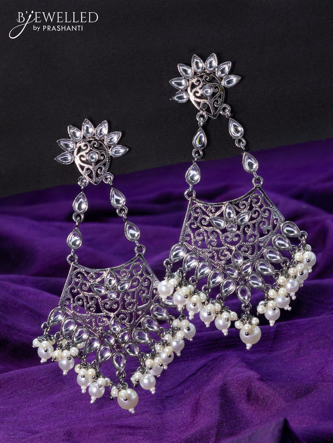 Light weight oxidised earrings with cz stone and pearl hangings - {{ collection.title }} by Prashanti Sarees