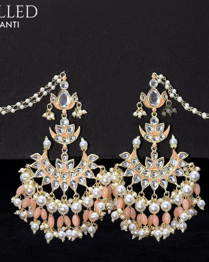 Light weight peach earring with pearl hangings and maatal - {{ collection.title }} by Prashanti Sarees