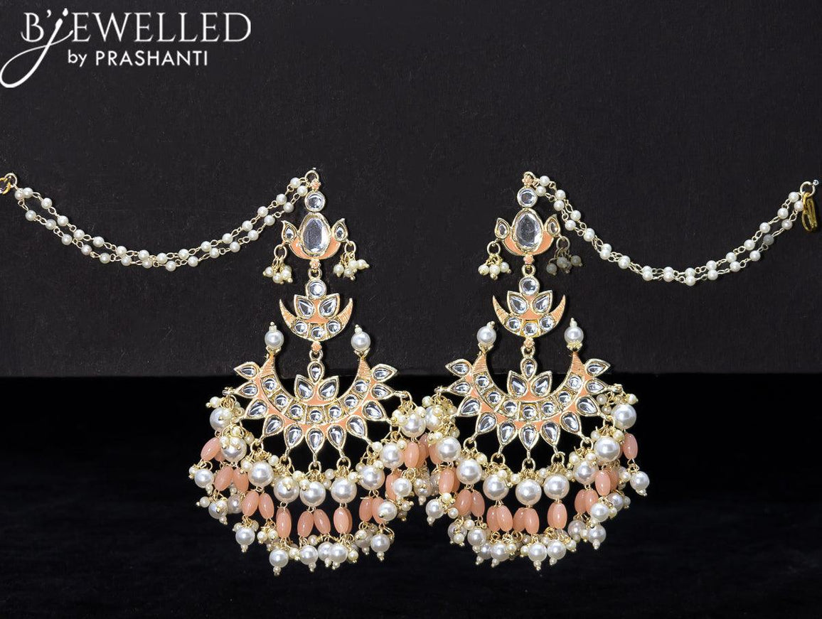 Light weight peach earring with pearl hangings and maatal - {{ collection.title }} by Prashanti Sarees