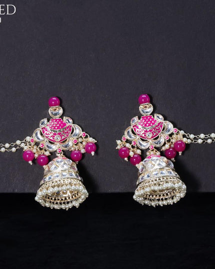 Light weight pink jhumkas with kundan stones and pearl maatal - {{ collection.title }} by Prashanti Sarees