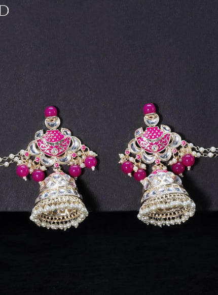 Light weight pink jhumkas with kundan stones and pearl maatal - {{ collection.title }} by Prashanti Sarees