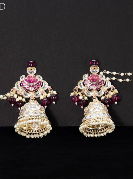 Light weight purple jhumkas with kundan stones and pearl maatal - {{ collection.title }} by Prashanti Sarees