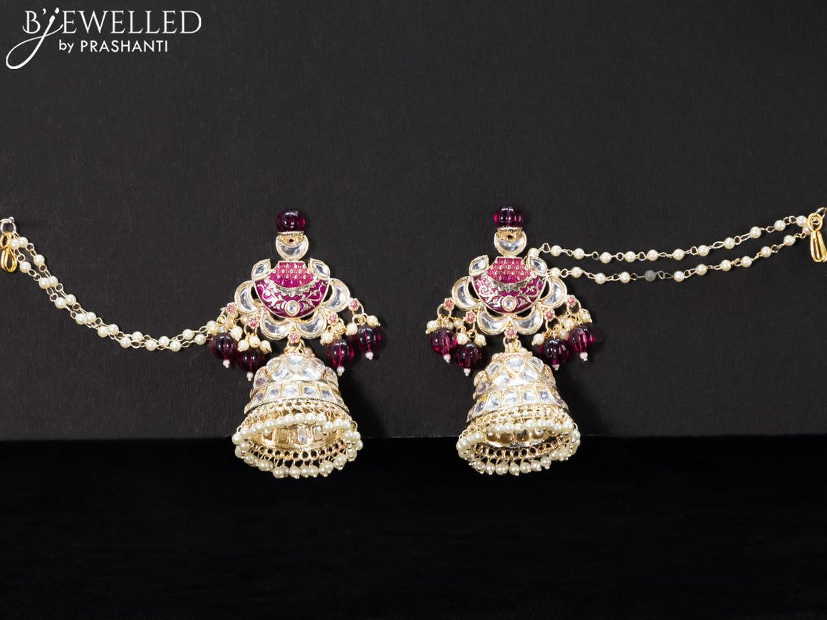 Light weight purple jhumkas with kundan stones and pearl maatal - {{ collection.title }} by Prashanti Sarees