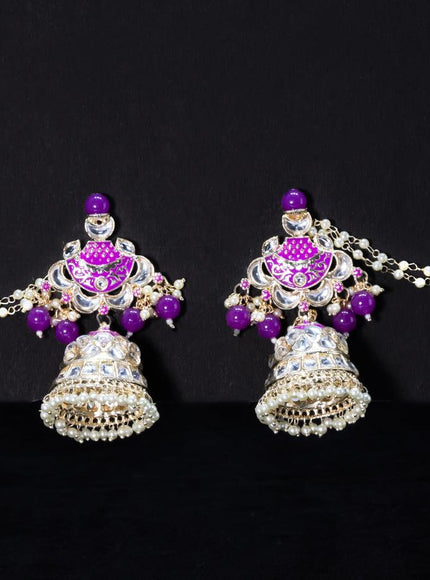 Light weight violet jhumkas with kundan stones and pearl maatal - {{ collection.title }} by Prashanti Sarees