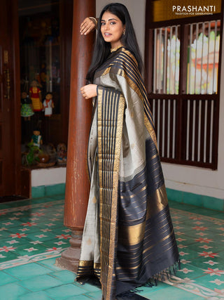 Ma - Pure kanjivaram silk saree grey and black with zari woven buttas and rich paisley & annam zari woven  border - Pre OrderU