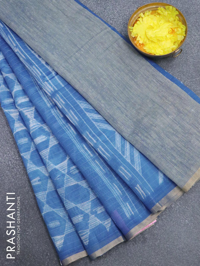 Maheshwari silk cotton saree blue shade with allover geometric prints and zari woven piping border - {{ collection.title }} by Prashanti Sarees