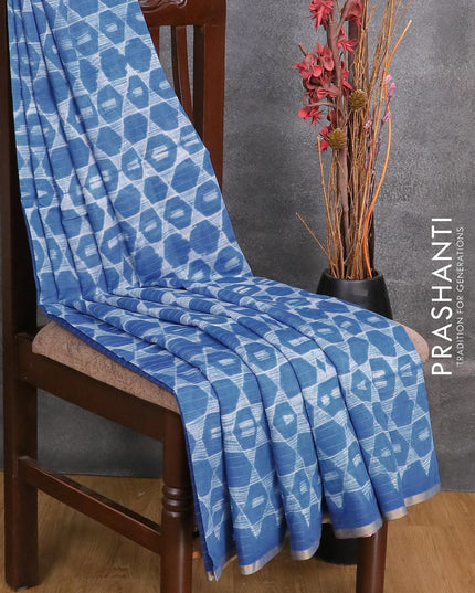 Maheshwari silk cotton saree blue shade with allover geometric prints and zari woven piping border - {{ collection.title }} by Prashanti Sarees
