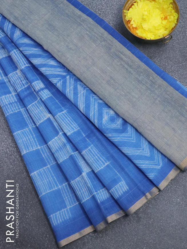 Maheshwari silk cotton saree blue with allover box type butta prints and zari woven piping border - {{ collection.title }} by Prashanti Sarees
