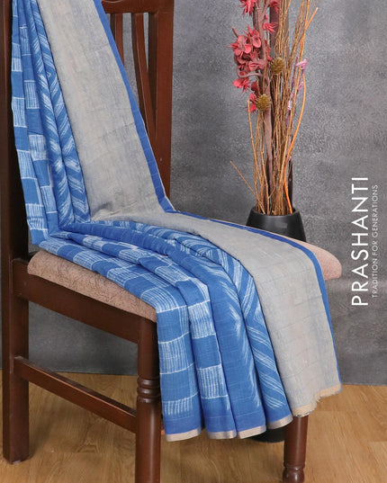 Maheshwari silk cotton saree blue with allover box type butta prints and zari woven piping border - {{ collection.title }} by Prashanti Sarees