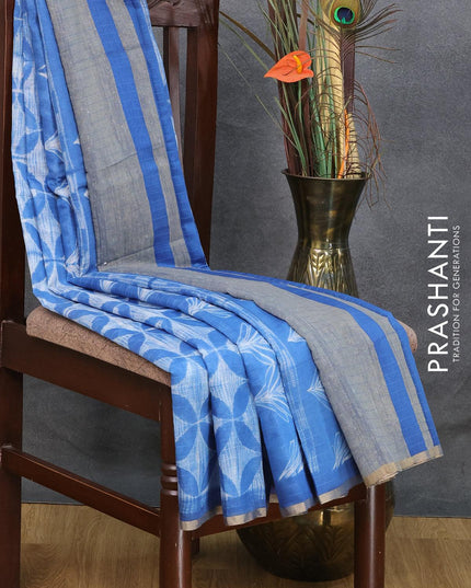 Maheshwari silk cotton saree blue with allover geometric prints and zari woven piping border - {{ collection.title }} by Prashanti Sarees