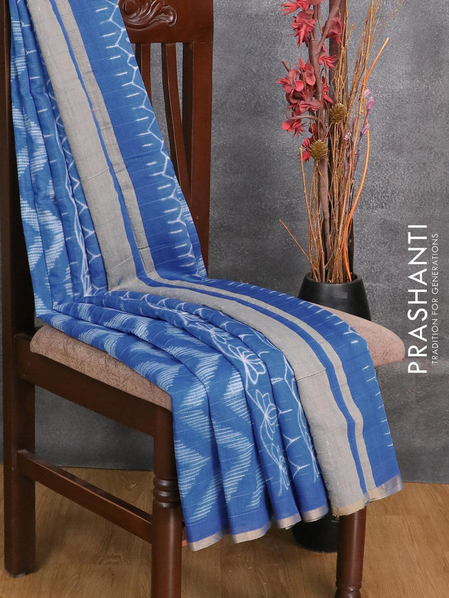 Maheshwari silk cotton saree blue with allover prints and zari woven piping border - {{ collection.title }} by Prashanti Sarees