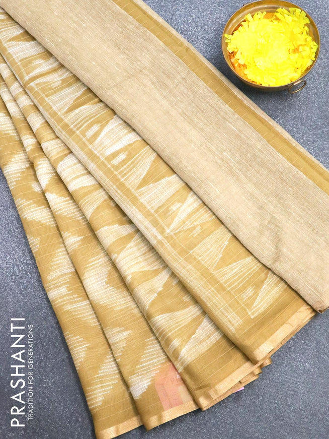 Maheshwari silk cotton saree elaichi green shade with allover prints and zari woven piping border - {{ collection.title }} by Prashanti Sarees
