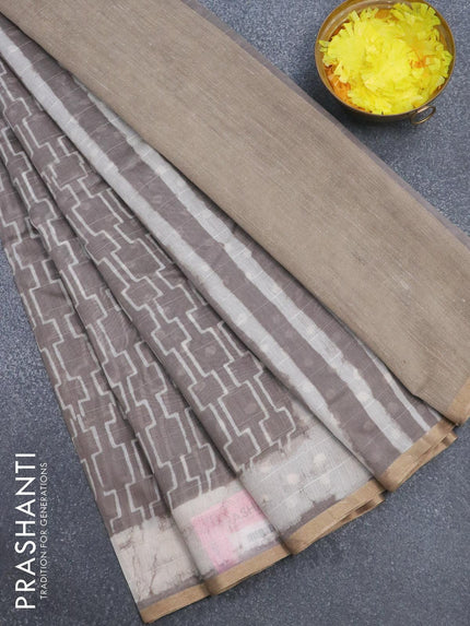 Maheshwari silk cotton saree grey shade with allover geometric prints and zari woven piping border - {{ collection.title }} by Prashanti Sarees
