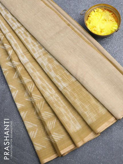 Maheshwari silk cotton saree khaki shade with allover butta prints and zari woven piping border - {{ collection.title }} by Prashanti Sarees