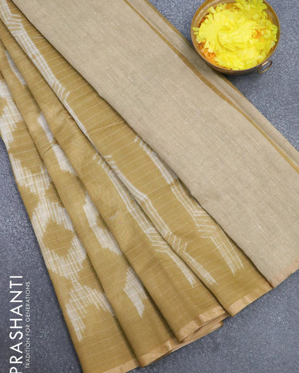 Maheshwari silk cotton saree khaki shade with allover geometric prints and zari woven piping border - {{ collection.title }} by Prashanti Sarees