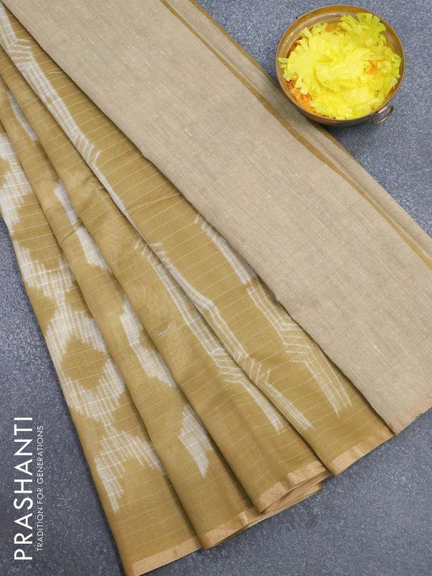 Maheshwari silk cotton saree khaki shade with allover geometric prints and zari woven piping border - {{ collection.title }} by Prashanti Sarees