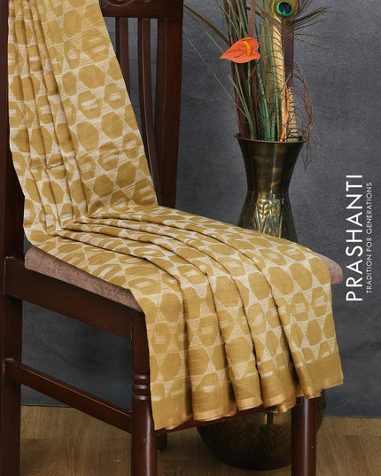 Maheshwari silk cotton saree khaki shade with allover geometric prints and zari woven piping border - {{ collection.title }} by Prashanti Sarees