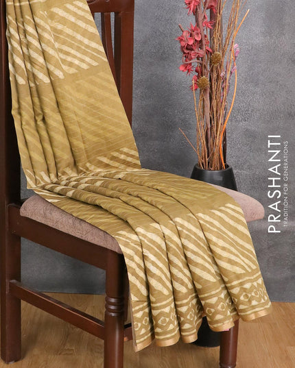 Maheshwari silk cotton saree mehendi green shade with allover stripes pattern and zari woven piping border - {{ collection.title }} by Prashanti Sarees