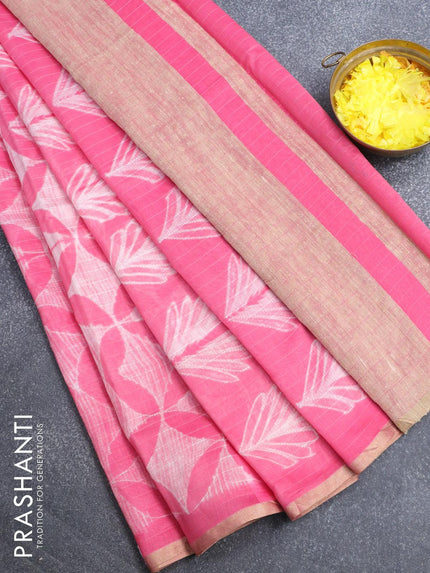 Maheshwari silk cotton saree pink with allover geometric prints and zari woven piping border - {{ collection.title }} by Prashanti Sarees