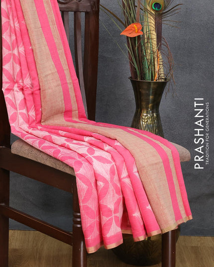 Maheshwari silk cotton saree pink with allover geometric prints and zari woven piping border - {{ collection.title }} by Prashanti Sarees