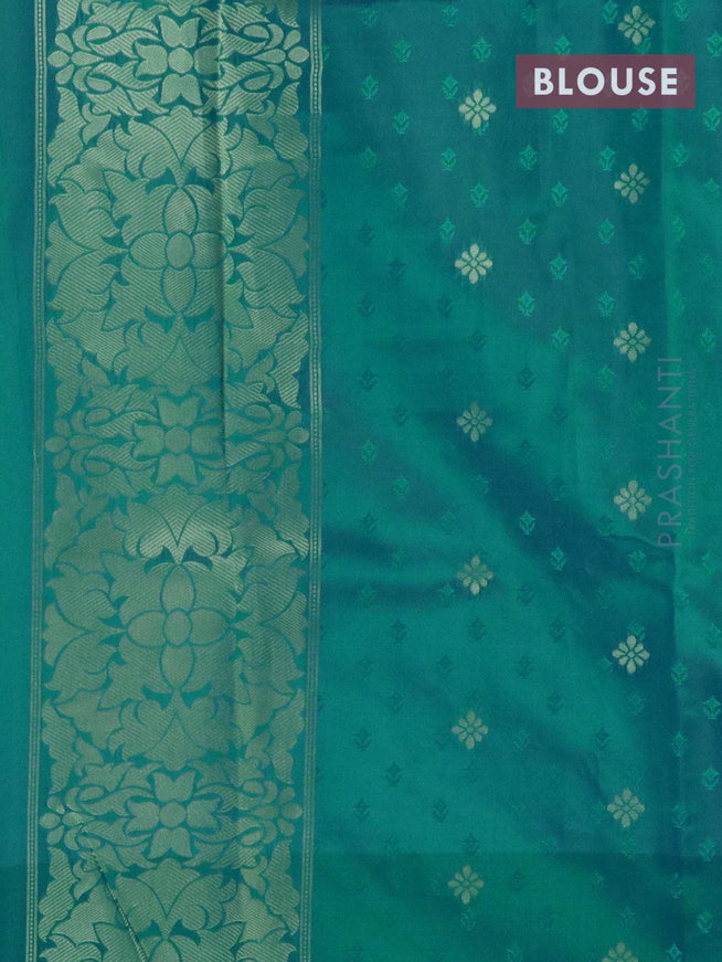Malai silk saree beige and blue shade with allover self emboss floral butta prints and floral zari woven border - {{ collection.title }} by Prashanti Sarees