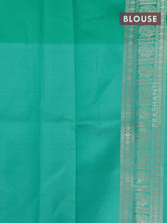 Malai silk saree beige and blue with allover self emboss floral prints and zari woven border - {{ collection.title }} by Prashanti Sarees