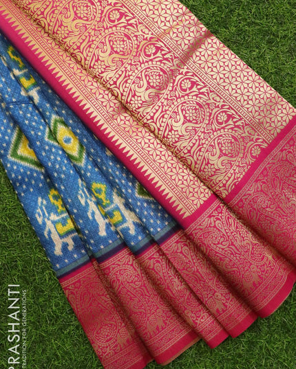 Malai silk saree blue and pink with allover self emboss & prints and zari woven border - {{ collection.title }} by Prashanti Sarees