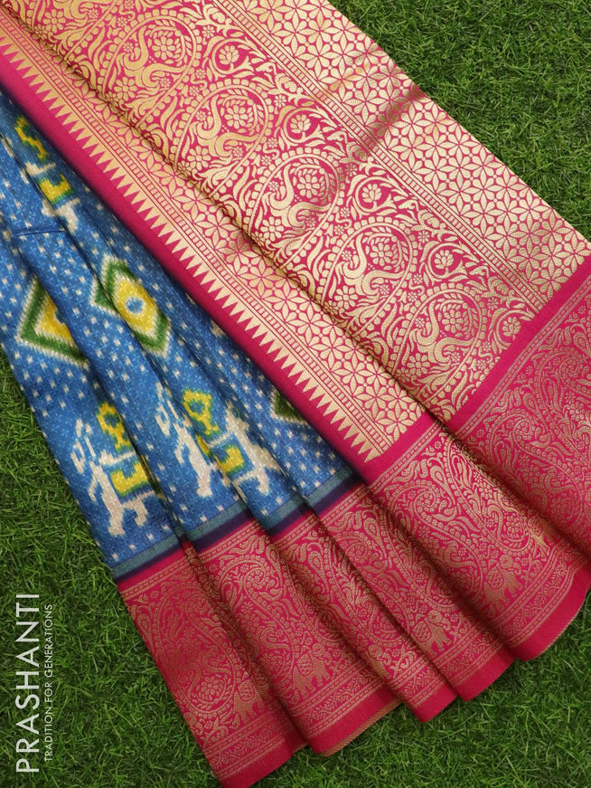Malai silk saree blue and pink with allover self emboss & prints and zari woven border - {{ collection.title }} by Prashanti Sarees